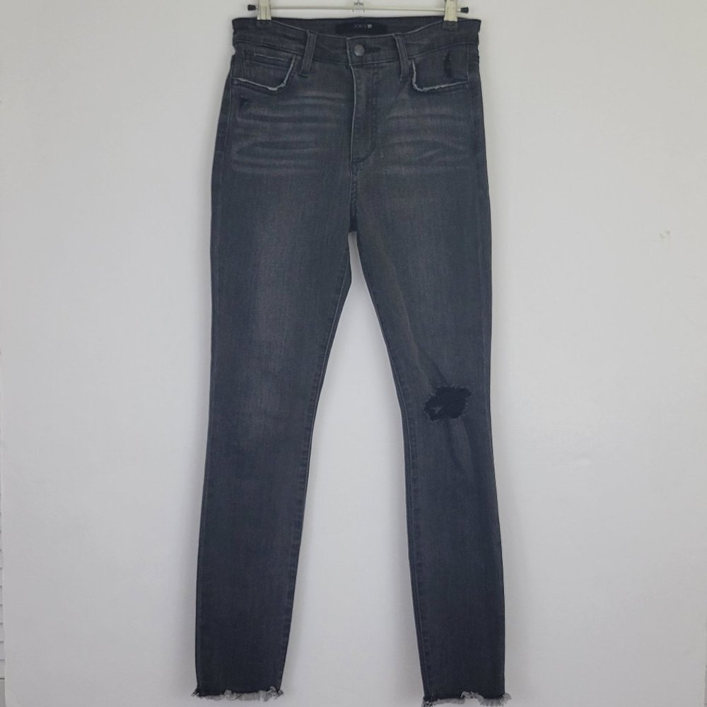 JOE'S Jeans Rise Skinny Ankle Frayed Hem Distressed Jean, Dark Gray